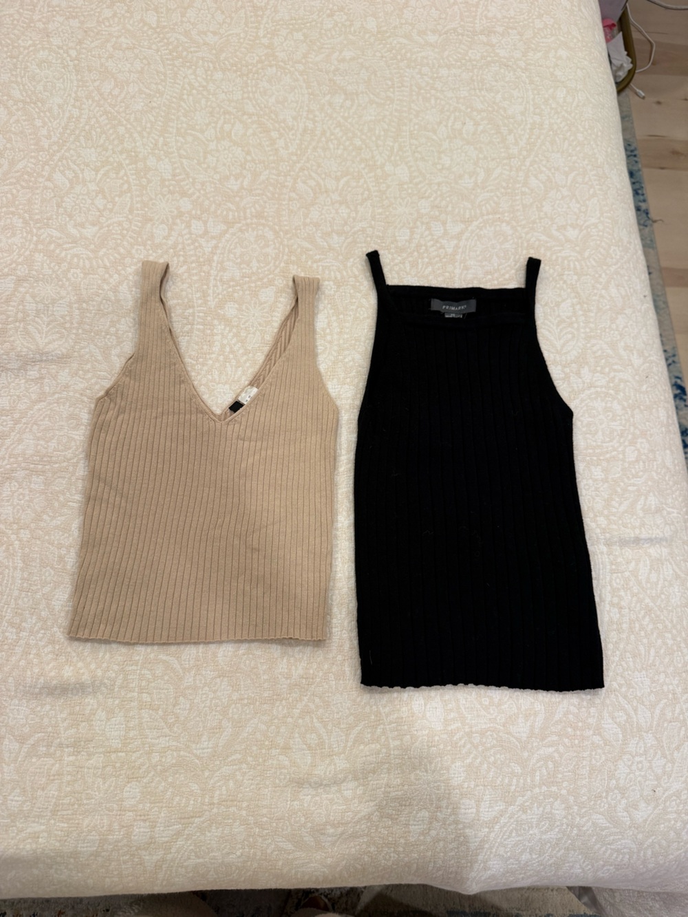 Primark & H&M Ribbed Knit Tank Tops Black & Beige Bundle